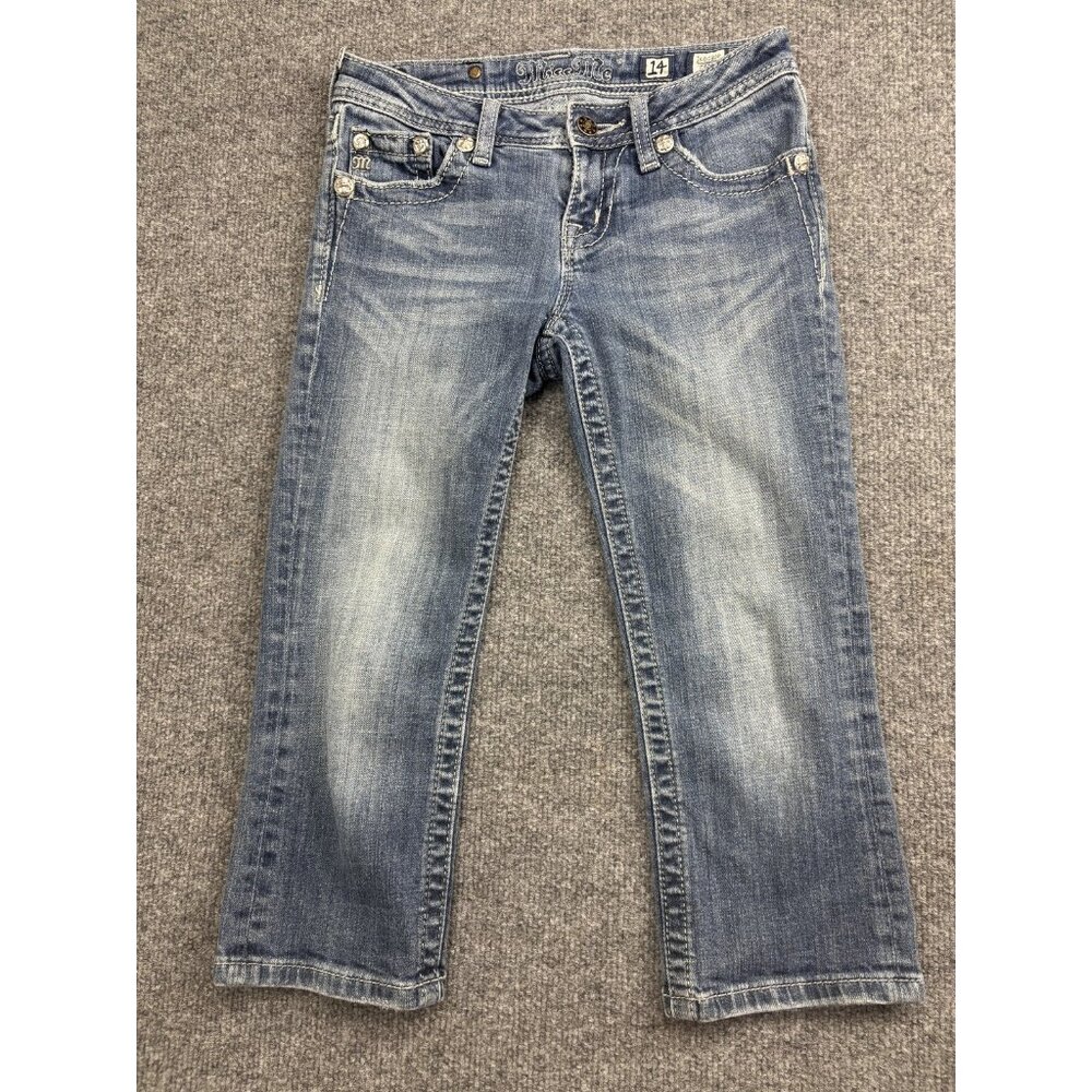 Miss Me Jeans Youth Girls 14 Capri JK6080P Medium Wash Embellished‎ Pockets